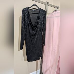 Black Sequin Long Sleeve Mini Dress